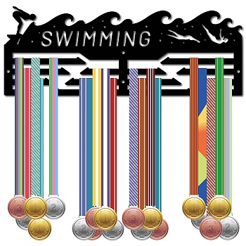 Iron Medal Holder, Medals Display Hanger Rack, Medal Holder Frame, with Screws, Rectangle, Swimming, Sports, 150x400mm, Hole: 5mm