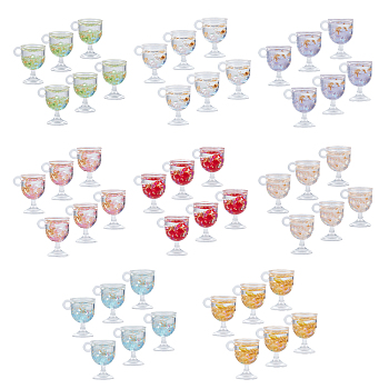 Resin Cup Pendants, with Gold Foil, Wine Glass, Mixed Color, 18~18.5x15x12mm, Hole: 2.5mm, 8 colors, 6pcs/color, 48pcs/box