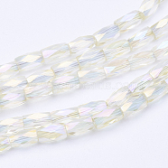 Electroplate Transparent Glass Beads Strands, Full Rainbow Plated, Faceted, Column, Moccasin, 5x3mm, Hole: 0.5mm, about 100pcs/strand, 19.4 inch(EGLA-E046-D06)