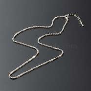 304 Stainless Steel Rolo Chain Necklaces, with Brass Chain Extender, Silver, 45x0.25cm(NJEW-JN03543)