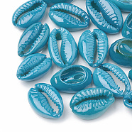 Natural Cowrie Shell Beads, Spray Painted, Dark Turquoise, 15~18x11~12x5~7mm(X-SHEL-T007-74A)