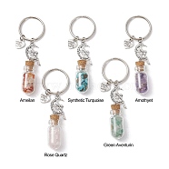 5Pcs 5 Styles Glass Wishing Bottle Pendant Keychains, with Gemstone Chip Beads inside and Iron Split Key Rings, 8.1cm, 1pc/style(KEYC-JKC00717)