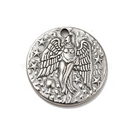 304 Stainless Steel Pendants, Flat Round with Star & Angel, Stainless Steel Color, 20x3mm, Hole: 1.8mm(STAS-I694-15P)