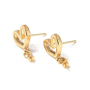 Brass Stud Earring Findings, with Cup Peg Bails and 925 Sterling Silver Pins, Heart, Real 18K Gold Plated, 20x10mm, Pin: 0.8mm(KK-B063-09G)