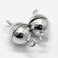 Sterling Silver Magnetic Clasps, Round, Platinum, 12x6mm, Hole: 1.2mm(X-STER-A102-011P-6mm)
