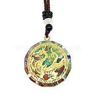 Orgonite Chakra Natural & Synthetic Mixed Stone Pendant Necklaces, Nylon Thread Necklace for Women, Flat Round, Dragon, 25.59 inch(65cm)(PZ4674-03)