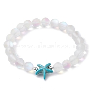 Beach Starfish Dyed Synthetic Turquoise Bead Bracelets, 8mm Round Synthetic Moonstone Beaded Stretch Bracelets for Women Men, Turquoise Color, Inner Diameter: 2-1/8 inch(5.5cm), 8mm(BJEW-JB10252-02)
