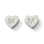 316 Surgical Stainless Steel Beads, Love Heart with Letter Bead, Stainless Steel Color, Letter M, 5.5x6.5x2.5mm, Hole: 1.4mm(STAS-R230-01M-P)