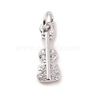 Brass Micro Pave Cubic Zirconia Charms, with Jump Ring, Violin Charm, Musical Instrument Charm, Platinum, 14.5x5.5x2mm, Hole: 2.8mm(KK-C012-13P)