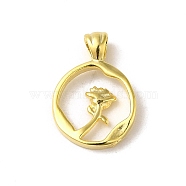 Brass Pendants, Ring with Rose Charms, Real 24K Gold Plated, 16.5x12.5x2mm, Hole: 2.5x4mm(KK-P259-43G)