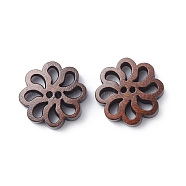 Carved Buttons in Flower Shape, Wooden Buttons, Coffee, 19mm long, 19mm wide 4.5mm thick hole: 1mm,(NNA0Z4M)