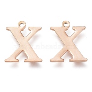 Vacuum Plating  304 Stainless Steel Charms, Laser Cut, Alphabet, Rose Gold, Letter.X, 12.5x10.5x0.8mm, Hole: 1mm(STAS-H112-X-RG)