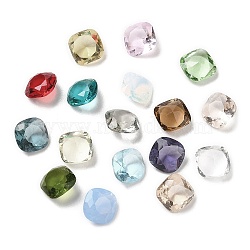 Pointed Back Glass Rhinestone Cabochons, Faceted, Square, Mixed Color, 8x8x4~4.5mm(GLAA-B012-34A)