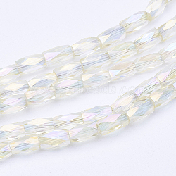Electroplate Transparent Glass Beads Strands, Full Rainbow Plated, Faceted, Column, Moccasin, 5x3mm, Hole: 0.5mm, about 100pcs/strand, 19.4 inch(EGLA-E046-D06)