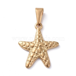 304 Stainless Steel Pendants, Starfish/Sea Stars, Golden, 23x20x3mm, Hole: 8x3mm(STAS-I127-089G)