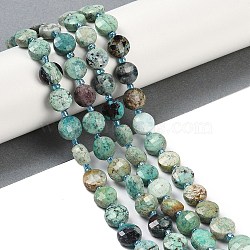 Natural Chrysocolla Beads Strands, Faceted, Flat Round, with Seed Beads, 9.5~10x5~6mm, Hole: 1mm, about 32~34pcs/strand, 15.75~14.96''(38~40cm)(G-B094-A03-01)