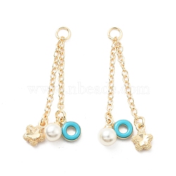 ABS Plastic Imitation Pearl Pendants, with Enamel & Brass Findings and Jump Rings, Cadmium Free & Lead Free, Flower & Round & Donut, Light Gold, 44mm, Hole: 3.6mm(KK-G429-08LG)