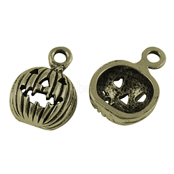 Metal Alloy Pendants, Cadmium Free & Lead Free, Halloween Pumpkin Jack-O'-Lantern Jack O Lantern, for Jewelry Making, Antique Bronze, 12mm, Hole: 2mm(PALLOY-A11-2628-AB-LF)