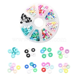 1200Pcs 8 Colors Handmade Polymer Clay Beads, Disc Heishi Beads, Mixed Color, 6x0.5~1mm, Hole: 1.8mm, 150pcs/color(CLAY-YW0001-15A)