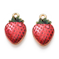 Printed Alloy Pendants, Lead Free & Cadmium Free & Nickel Free, Strawberry Charm, Light Gold, Crimson, 17x10.5x2.5mm, Hole: 1.8mm(PALLOY-T083-08-03)