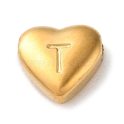 201 Stainless Steel Beads, Golden, Heart, Letter T, 7x8x3.5mm, Hole: 1.5mm(STAS-M335-01T-G)