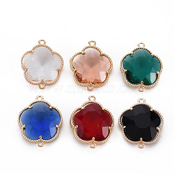 Glass Pendants, with Light Gold Tone Brass Findings, Long-Lasting Plated, Faceted, Flower, Mixed Color, 18.5x15.5x5mm, Hole: 1.2mm(GLAA-Q088-034)