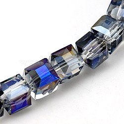 Electorplated Glass Beads, Rainbow Plated, Faceted, Cube, Medium Purple, 7x7x7mm, Hole: 1mm(EGLA-E006-1I)