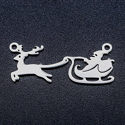 201 Stainless Steel Pendants, Christmas Reindeer and Santa Claus, Stainless Steel Color, 11x27.5x1mm, Hole: 1.2mm(STAS-T046-JA367-1)