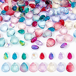 AHADERMAKER 160Pcs 16 Style Transparent Spray Painted Glass Beads, Top Drilled, with Glitter Powder, Teardrop, Mixed Color, 9~12.5x6~10.5x5~5.5mm, Hole: 0.9~1mm, 10Pcs/style(GLAA-GA0001-45)