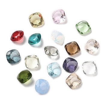 Pointed Back Glass Rhinestone Cabochons, Faceted, Square, Mixed Color, 8x8x4~4.5mm