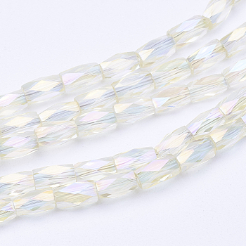 Electroplate Transparent Glass Beads Strands, Full Rainbow Plated, Faceted, Column, Moccasin, 5x3mm, Hole: 0.5mm, about 100pcs/strand, 19.4 inch