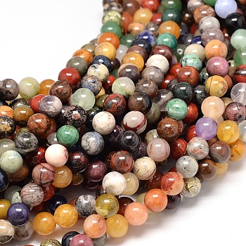 Natural Assorted Stone Round Bead Strands, 10mm, Hole: 1mm, about 40pcs/strand, 15.7 inch