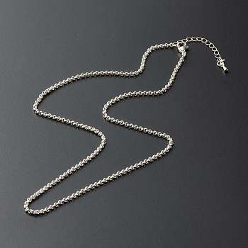 304 Stainless Steel Rolo Chain Necklaces, with Brass Chain Extender, Silver, 45x0.25cm