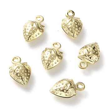 Brass Charms, Long-Lasting Plated, Strawberry, Real 24K Gold Plated, 10.5x6.5x4mm, Hole: 1mm
