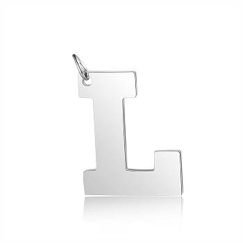 201 Stainless Steel Pendants, Letter, Stainless Steel Color, Letter.L, 30x23.5x1.5mm, Hole: 4.5mm