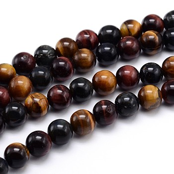 Natural Gemstone Round Bead Strands, Tiger Eye, 10mm, Hole: 1mm, about 40pcs/strand, 16 inch