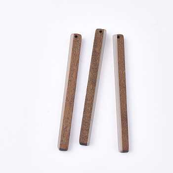 Resin & Walnut Wood Big Pendants, Rectangle/Bar, WhiteSmoke, 71.5x6x4mm, Hole: 1.2mm