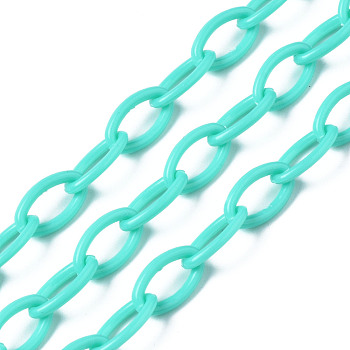 Handmade Opaque Acrylic Cable Chains, Oval, Turquoise, 13x8x2mm