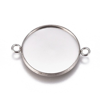 304 Stainless Steel Cabochon Connector Settings, Plain Edge Bezel Cups, Flat Round, Stainless Steel Color, Tray: 22mm, 31.2x23.8x2mm, Hole: 2.2mm