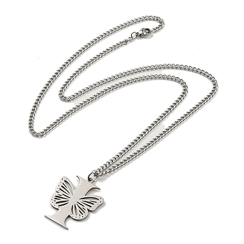 201 Stainless Steel Necklace, Letter I, 23.74 inch(60.3cm) p: 32.5x26.5x1.3mm
