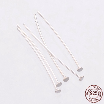 925 Sterling Silver Flat Head Pins, Silver, 20x1.5x0.7mm, Head: 1.5mm