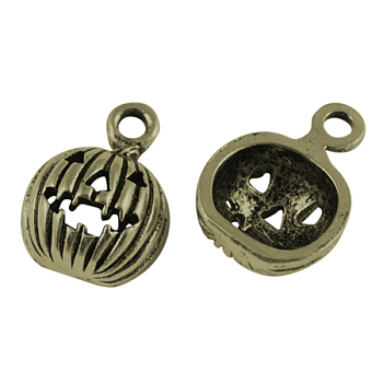 Metal Alloy Pendants, Cadmium Free & Lead Free, Halloween Pumpkin Jack-O'-Lantern Jack O Lantern, for Jewelry Making, Antique Bronze, 12mm, Hole: 2mm