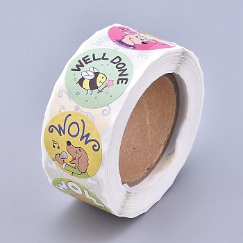 Children Cartoon Stickers, Adhesive Labels Roll Stickers, Gift Tag, for Envelopes, Party, Presents Decoration, Flat Round, Colorful, Animal Pattern, 25mm, about 500pcs/roll