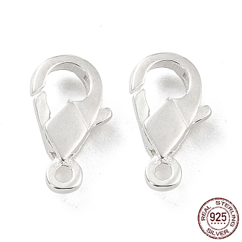 925 Sterling Silver Lobster Claw Clasps, Parrot Trigger Clasps, Teardrop, Silver, 11x6x2.4mm, Hole: 1.2mm