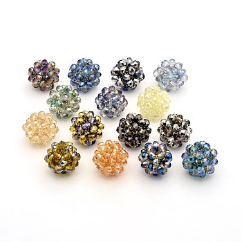 Half Plated Rondelle Transparent Glass Crystal Round Woven Beads, Cluster Beads, Mixed Color, 22mm, Beads: 6mm