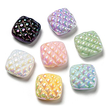 UV Plating Acrylic Beads, Iridescent, Square, Mixed Color, 20.5x20.5x9mm, Hole: 3mm