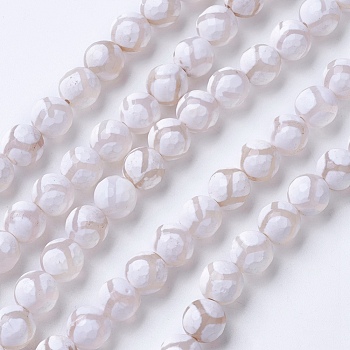 Natural Grade A Agate Beads Strands, Dyed & Heated, Round, Faceted, White, 8mm, Hole: 1.2mm, about 48pcs/strand, 15.1 inch(38.5cm)
