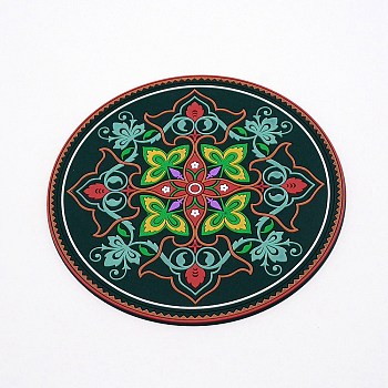 Silicone Hot Pads Holders, for Cooking and Baking Mat, Round & Flower Pettern, Dark Green, 168x3mm