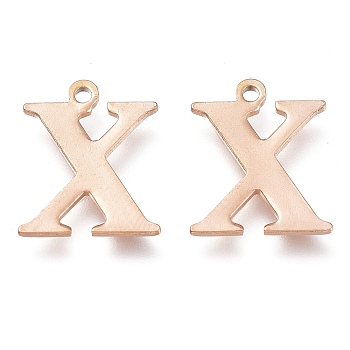 Vacuum Plating  304 Stainless Steel Charms, Laser Cut, Alphabet, Rose Gold, Letter.X, 12.5x10.5x0.8mm, Hole: 1mm