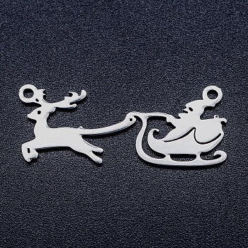 201 Stainless Steel Pendants, Christmas Reindeer and Santa Claus, Stainless Steel Color, 11x27.5x1mm, Hole: 1.2mm